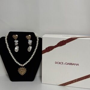 Upcycled Dolce & Gabbana Heart Pendant Necklace & Earrings Set
